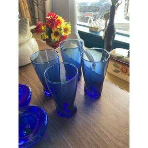 Twisted Blue Cobalt Glass Cup Set